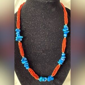 Sodelite and Seed Bead Natural Stone Necklace Multi-strand